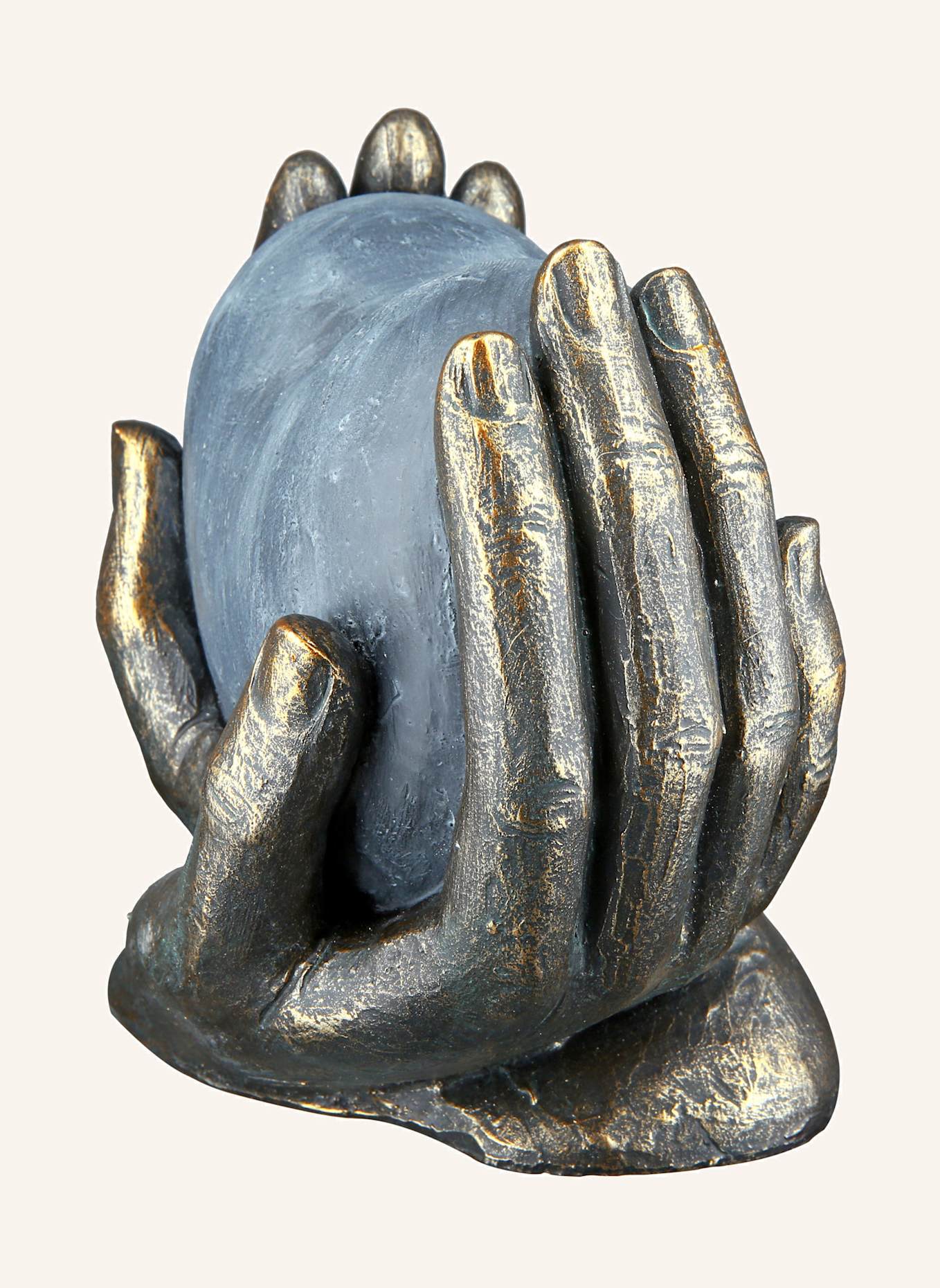 GILDE Skulptur HERZ IN HÄNDEN: GRAU/ COGNAC