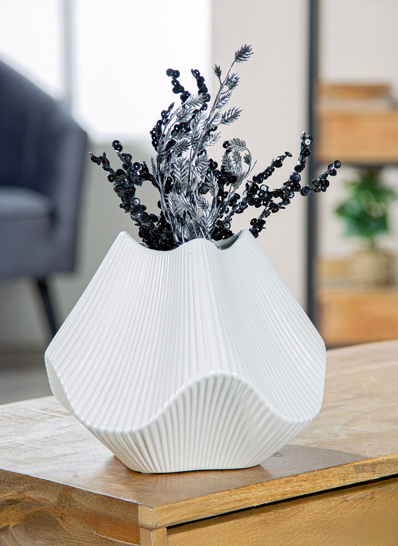 GILDE Vase LAMELLEN: WEISS