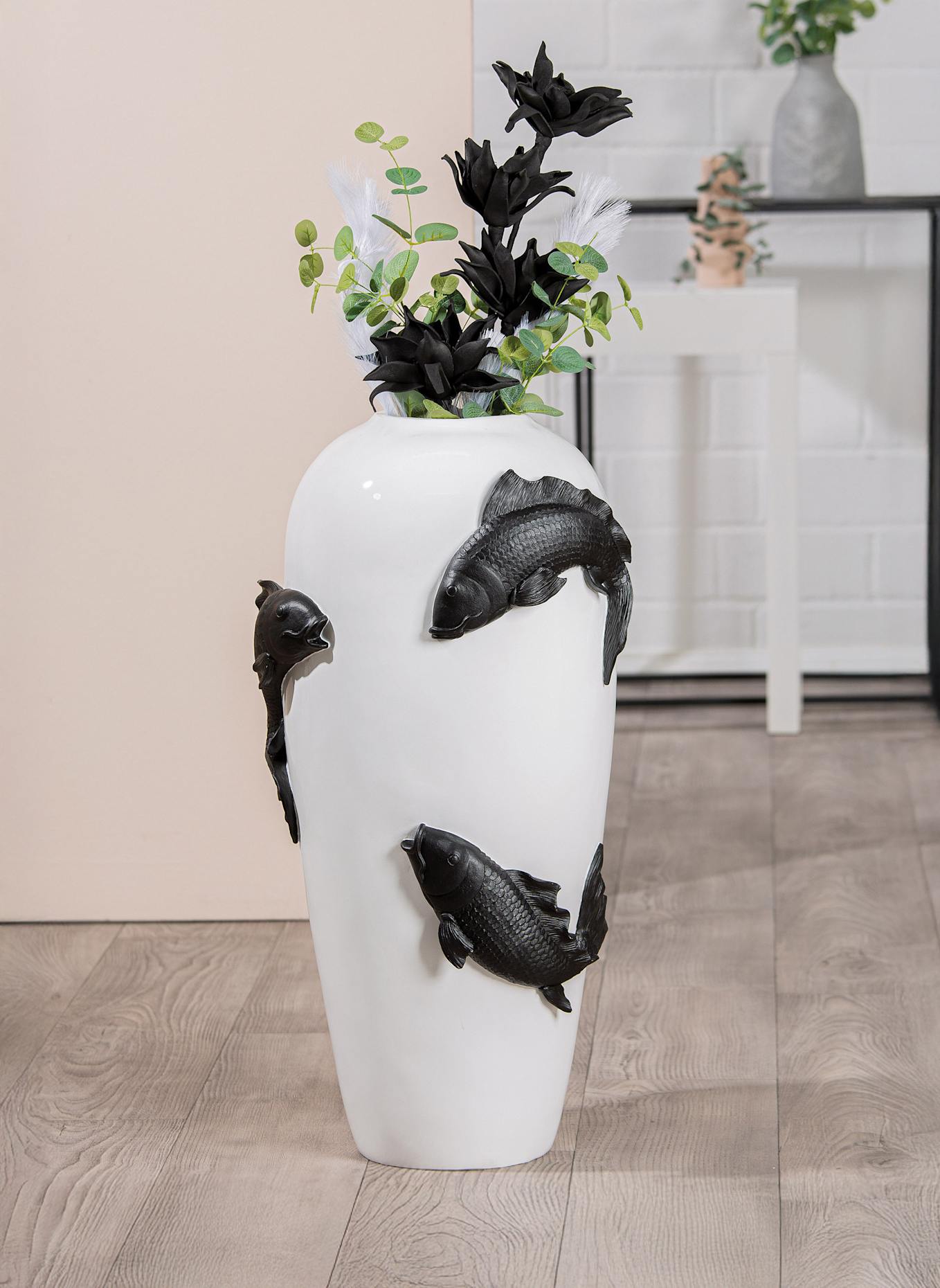 GILDE Bodenvase KOI: WEISS