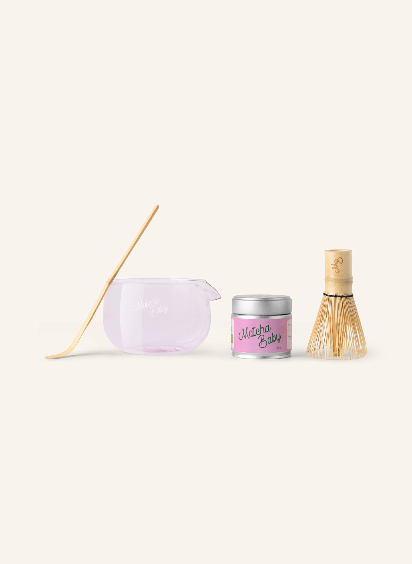 Matcha Baby Matcha Baby Traditional Set – mit Rosa Glas-Schale: ROSA