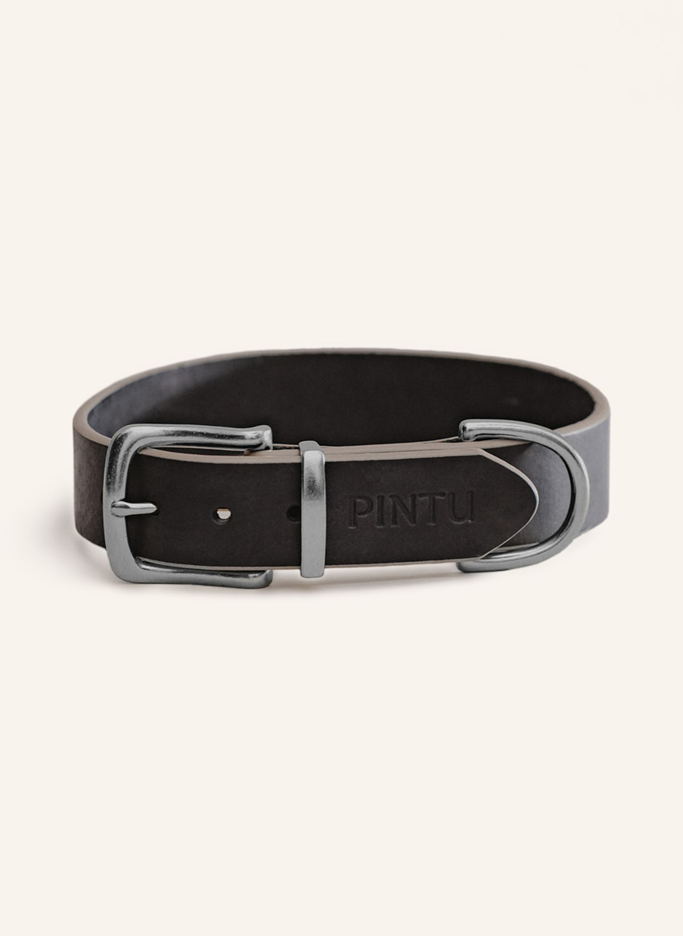 Pintu Hundehalsband MONTE mit Beschlag aus Edelstahl: SCHWARZ/ TAUPE