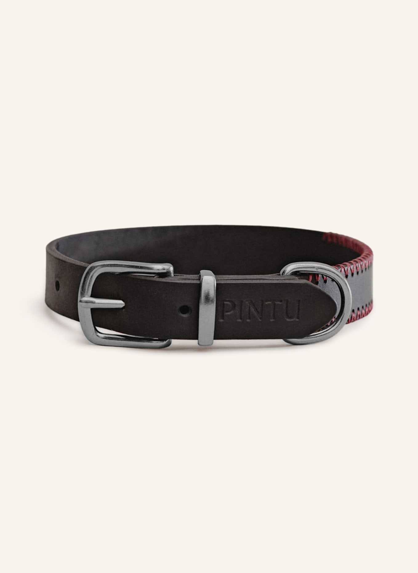 Pintu Hundehalsband PORTHOS mit Beschlag aus Edelstahl: SCHWARZ/ ROT