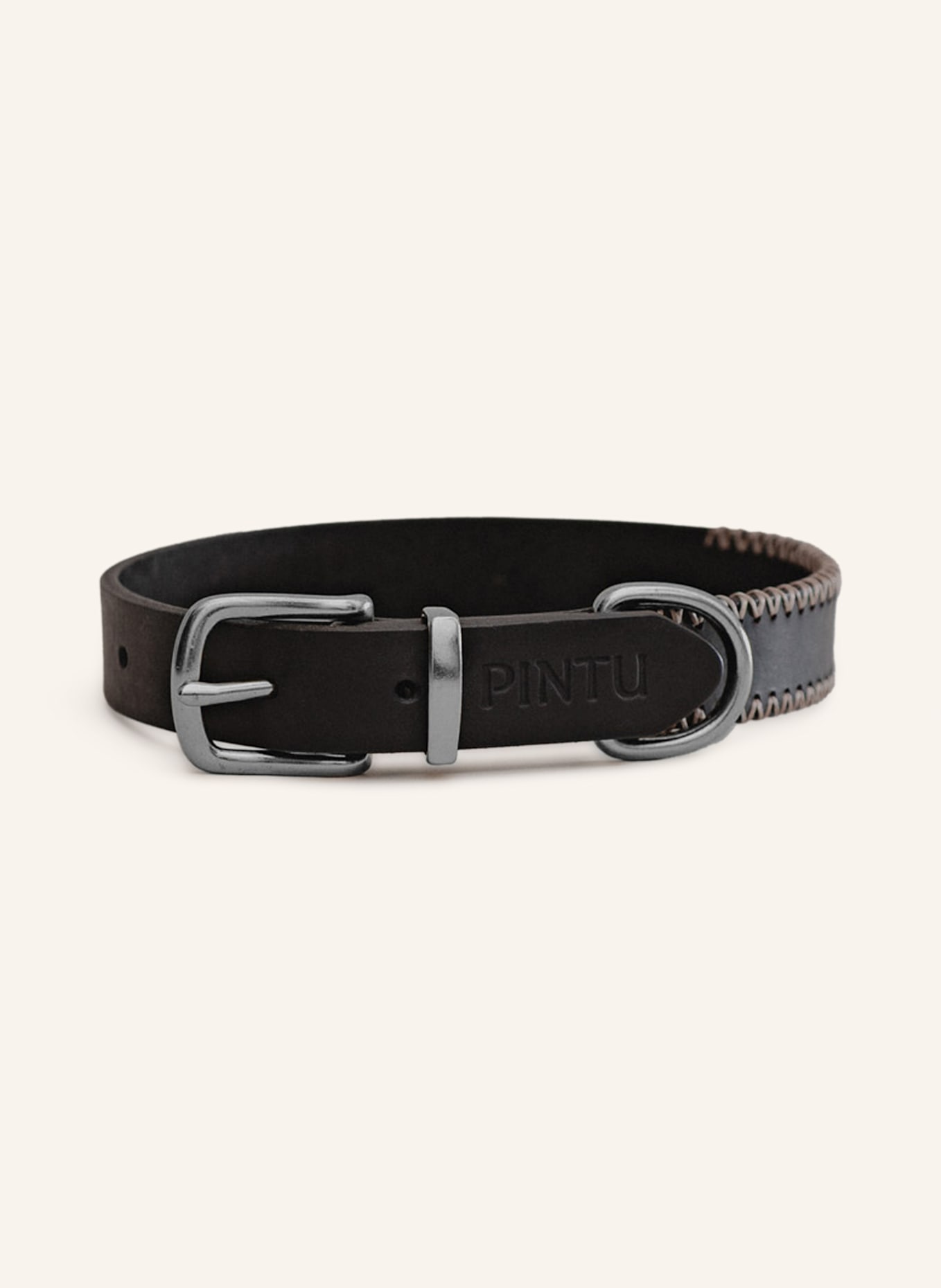 Pintu Hundehalsband PORTHOS mit Beschlag aus Edelstahl: SCHWARZ/ TAUPE