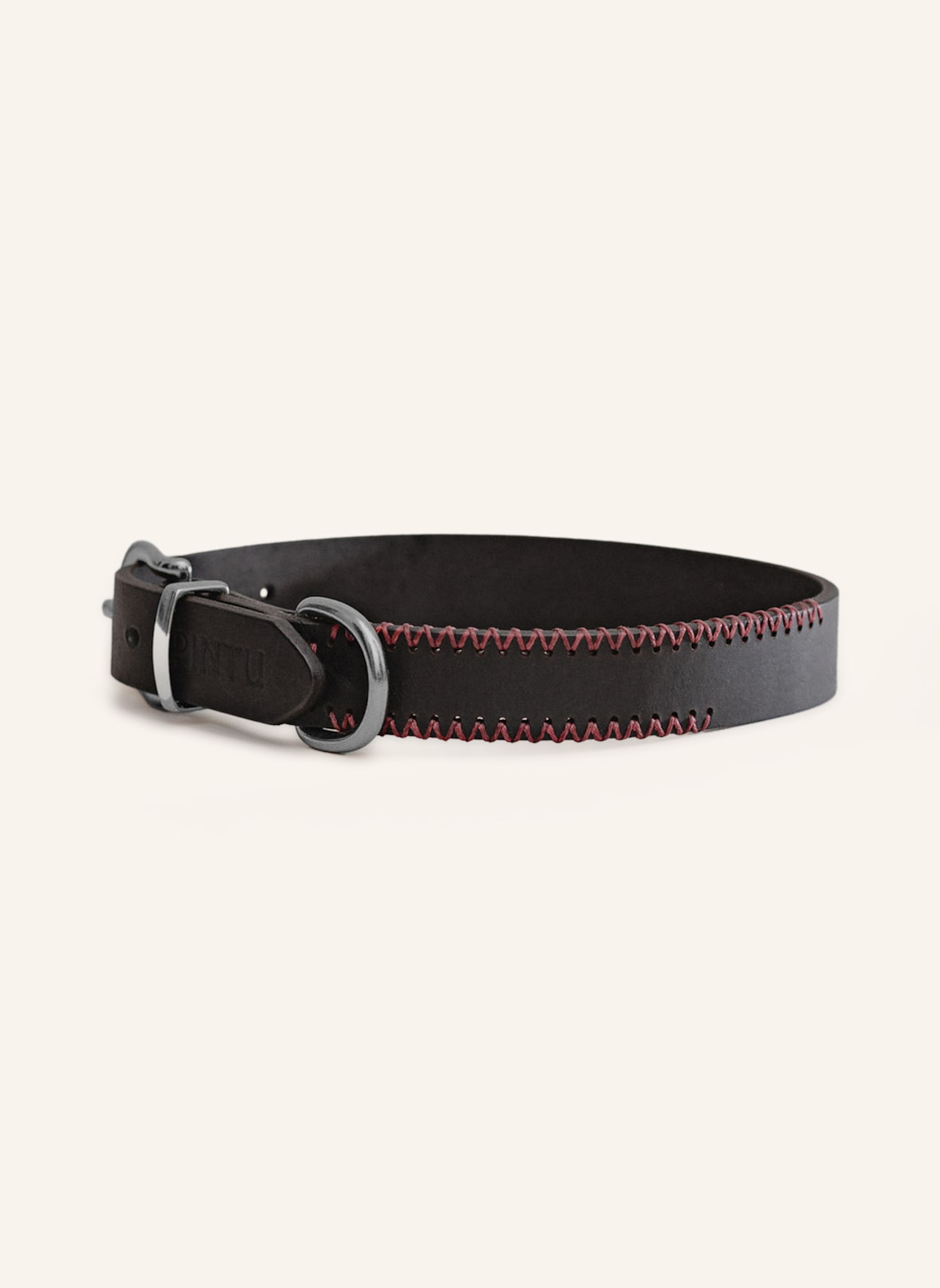 Pintu Hundehalsband PORTHOS mit Beschlag aus Edelstahl: SCHWARZ/ ROT