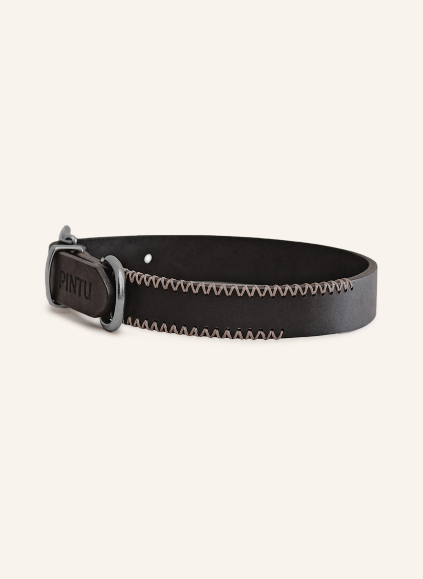 Pintu Hundehalsband PORTHOS mit Beschlag aus Edelstahl: SCHWARZ/ TAUPE