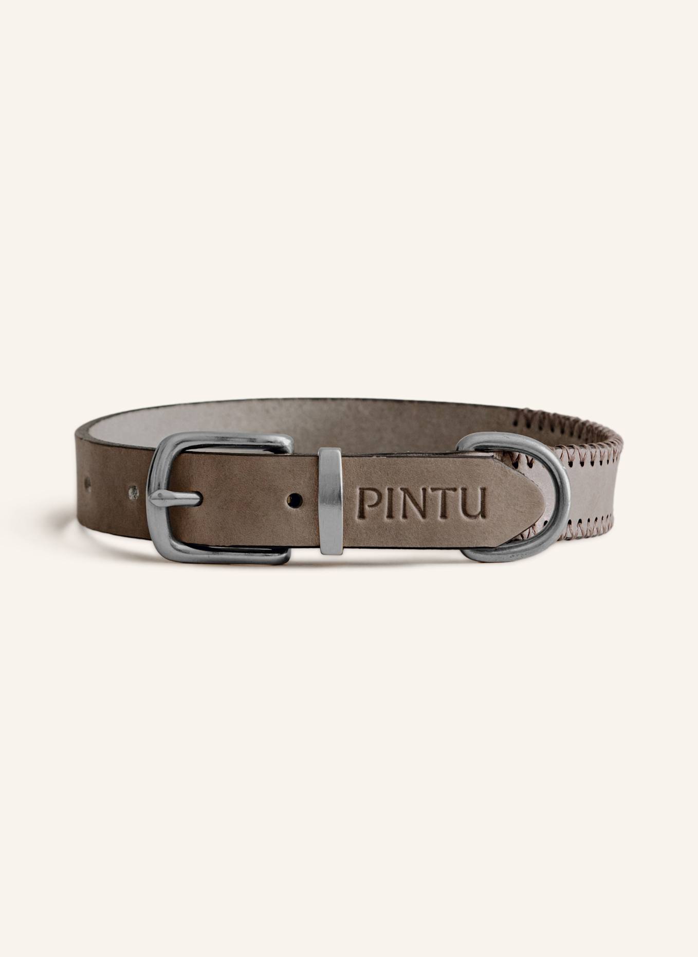 Pintu Hundehalsband PORTHOS mit Beschlag aus Edelstahl: GRAU/ BRAUN