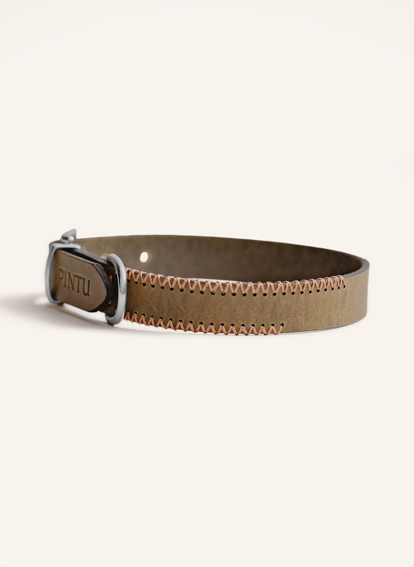 Pintu Hundehalsband PORTHOS mit Beschlag aus Edelstahl: OLIV/ ORANGE