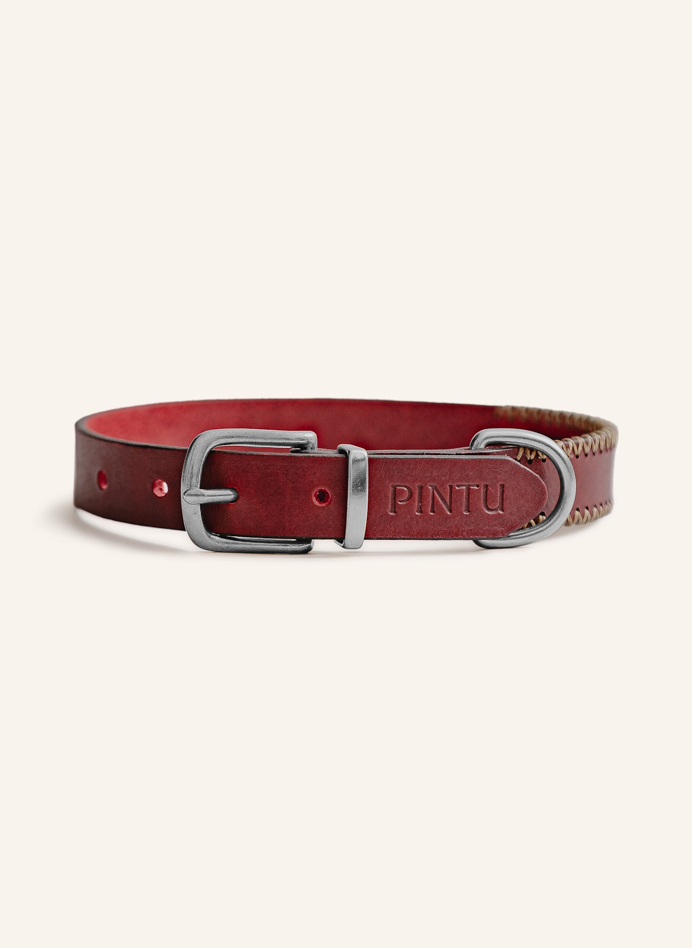 Pintu Hundehalsband PORTHOS mit Beschlag aus Edelstahl: ROT/ GOLD