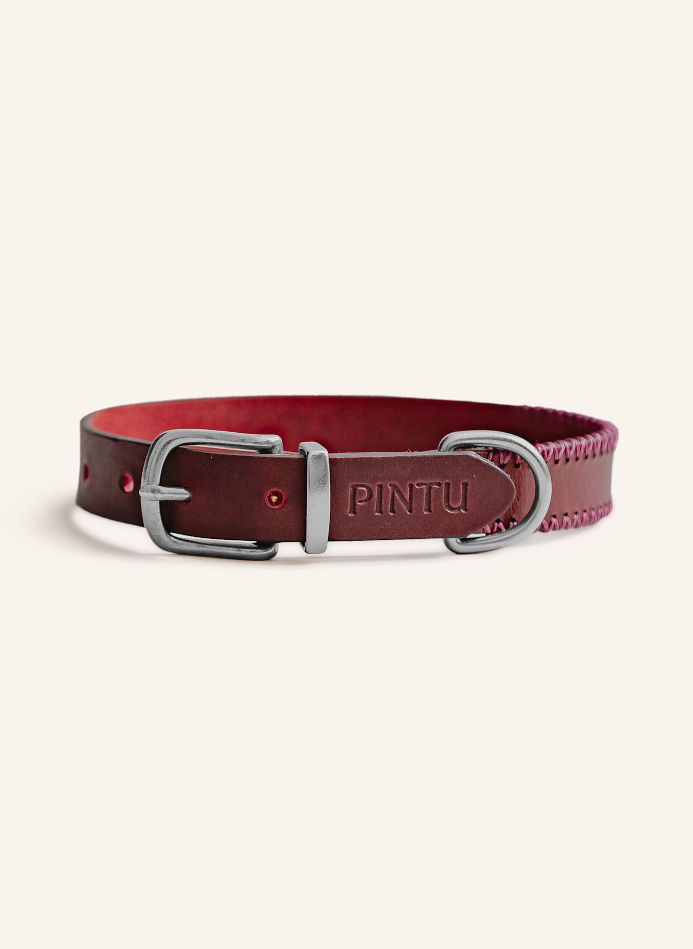 Pintu Hundehalsband PORTHOS mit Beschlag aus Edelstahl: ROT/ ROSA