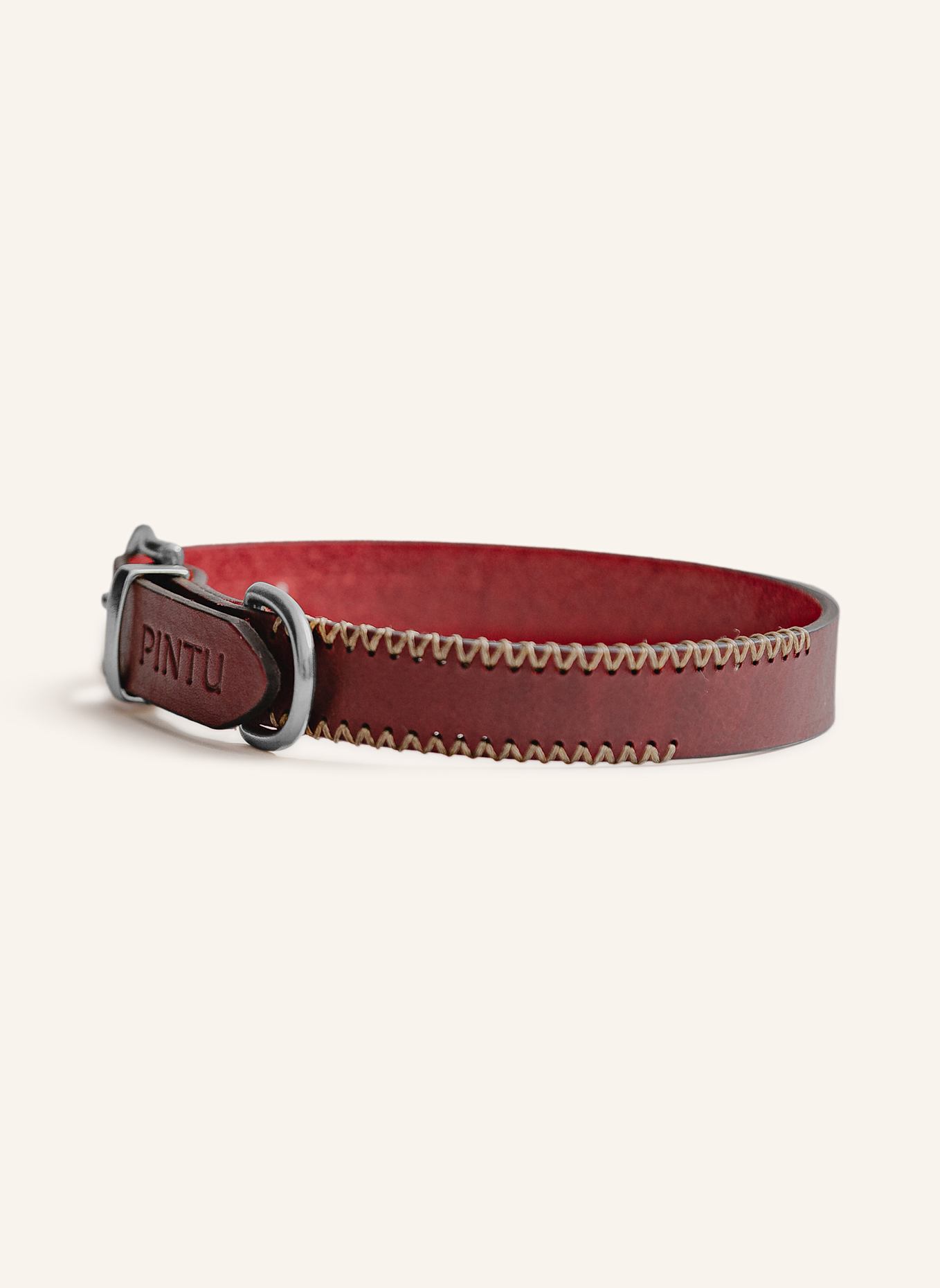 Pintu Hundehalsband PORTHOS mit Beschlag aus Edelstahl: ROT/ GOLD