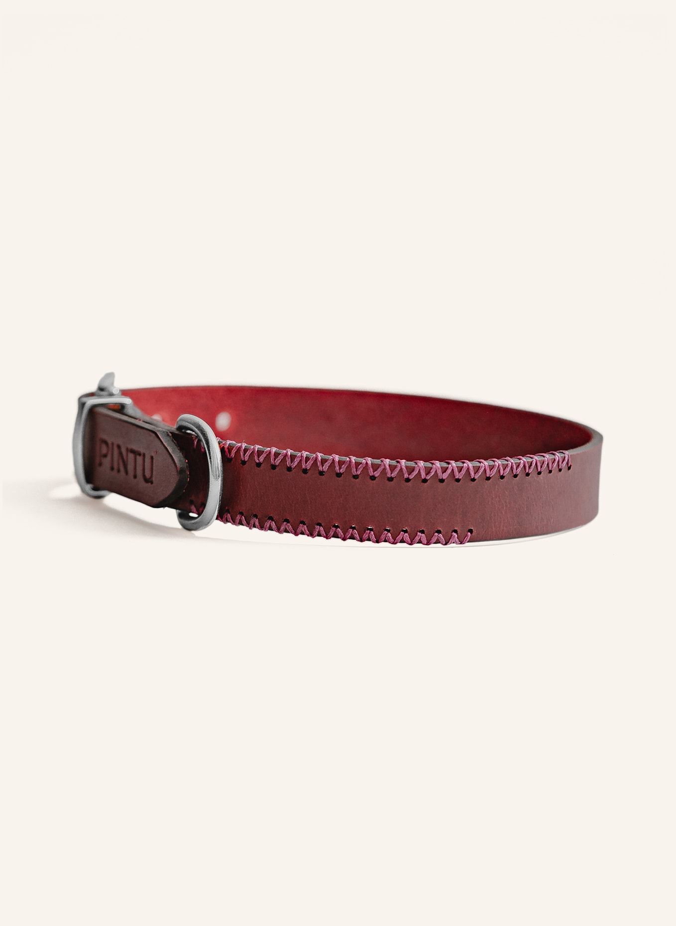 Pintu Hundehalsband PORTHOS mit Beschlag aus Edelstahl: ROT/ ROSA
