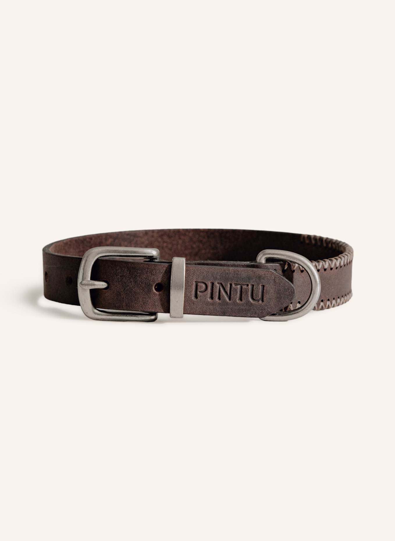 Pintu Hundehalsband PORTHOS mit Beschlag aus Edelstahl: BRAUN/ GRAU