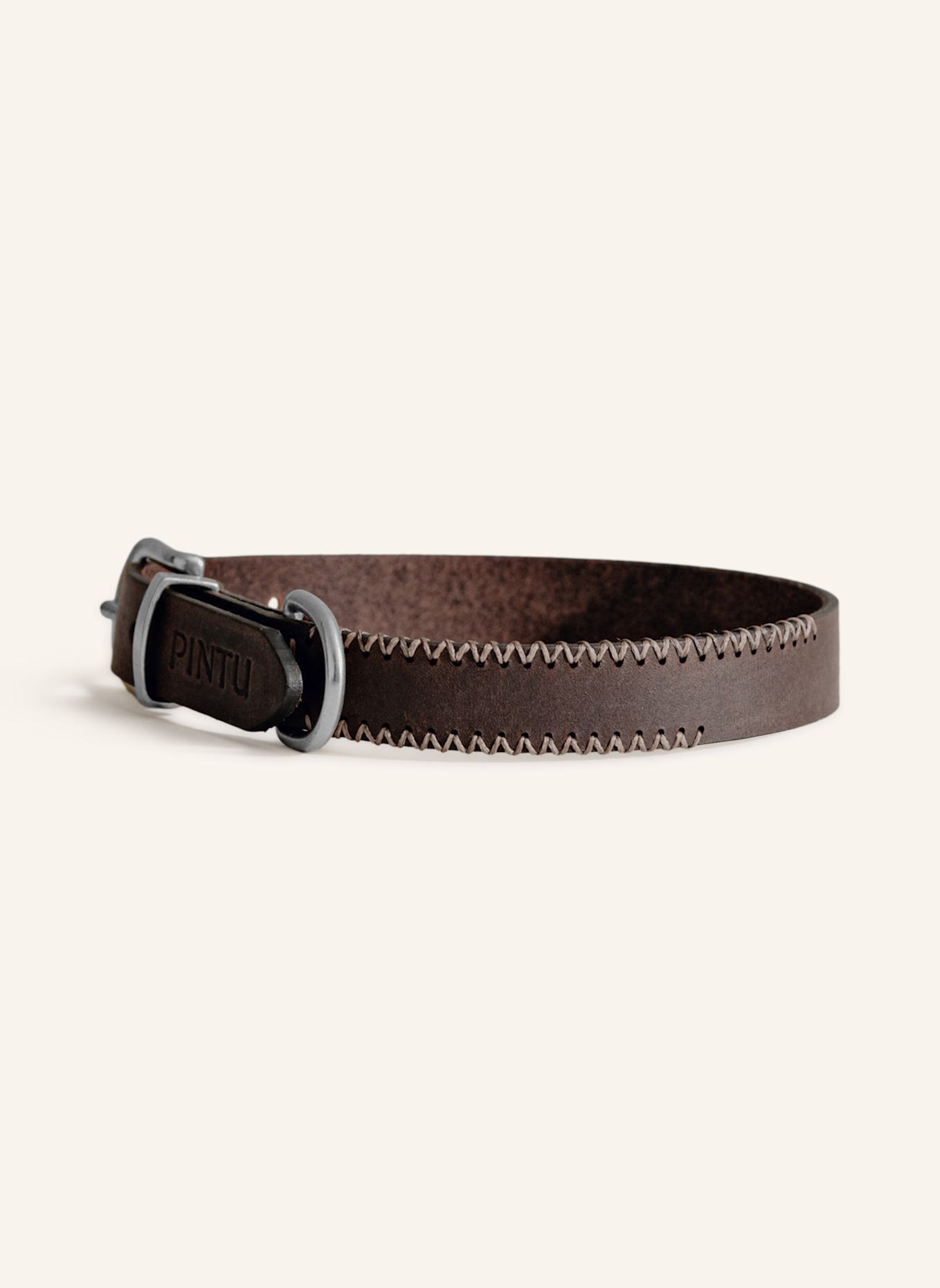 Pintu Hundehalsband PORTHOS mit Beschlag aus Edelstahl: BRAUN/ GRAU