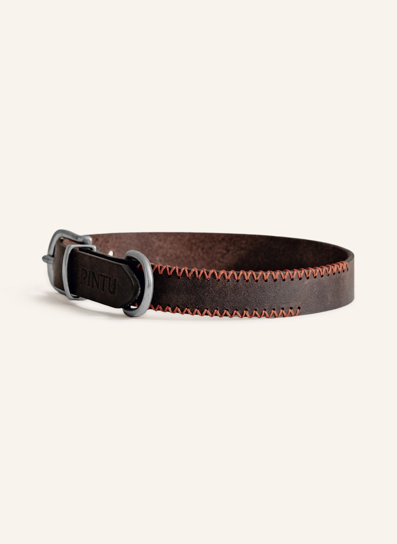 Pintu Hundehalsband PORTHOS mit Beschlag aus Edelstahl: BRAUN/ ORANGE