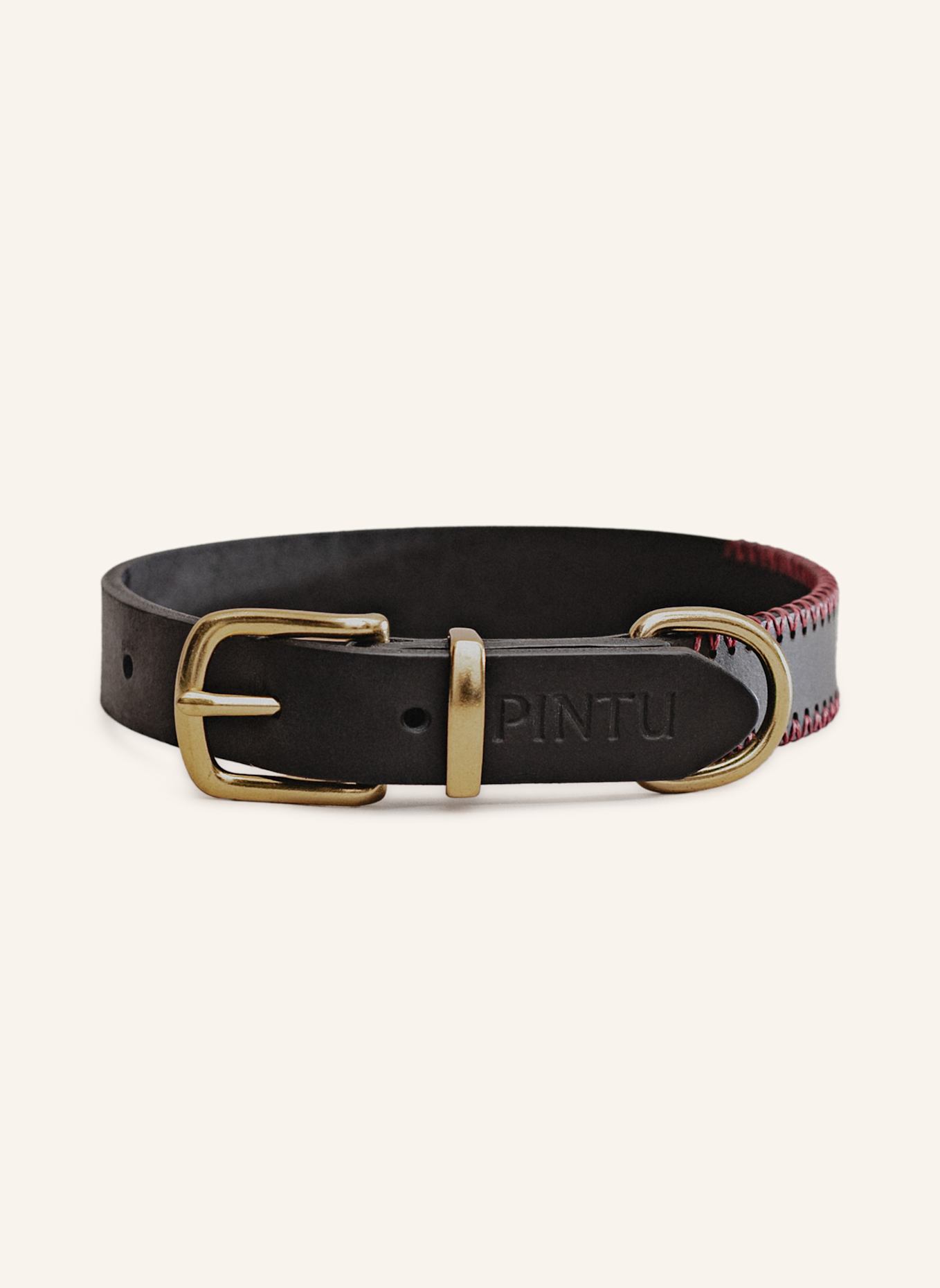 Pintu Hundehalsband PORTHOS mit Beschlag aus Messing: SCHWARZ/ ROT