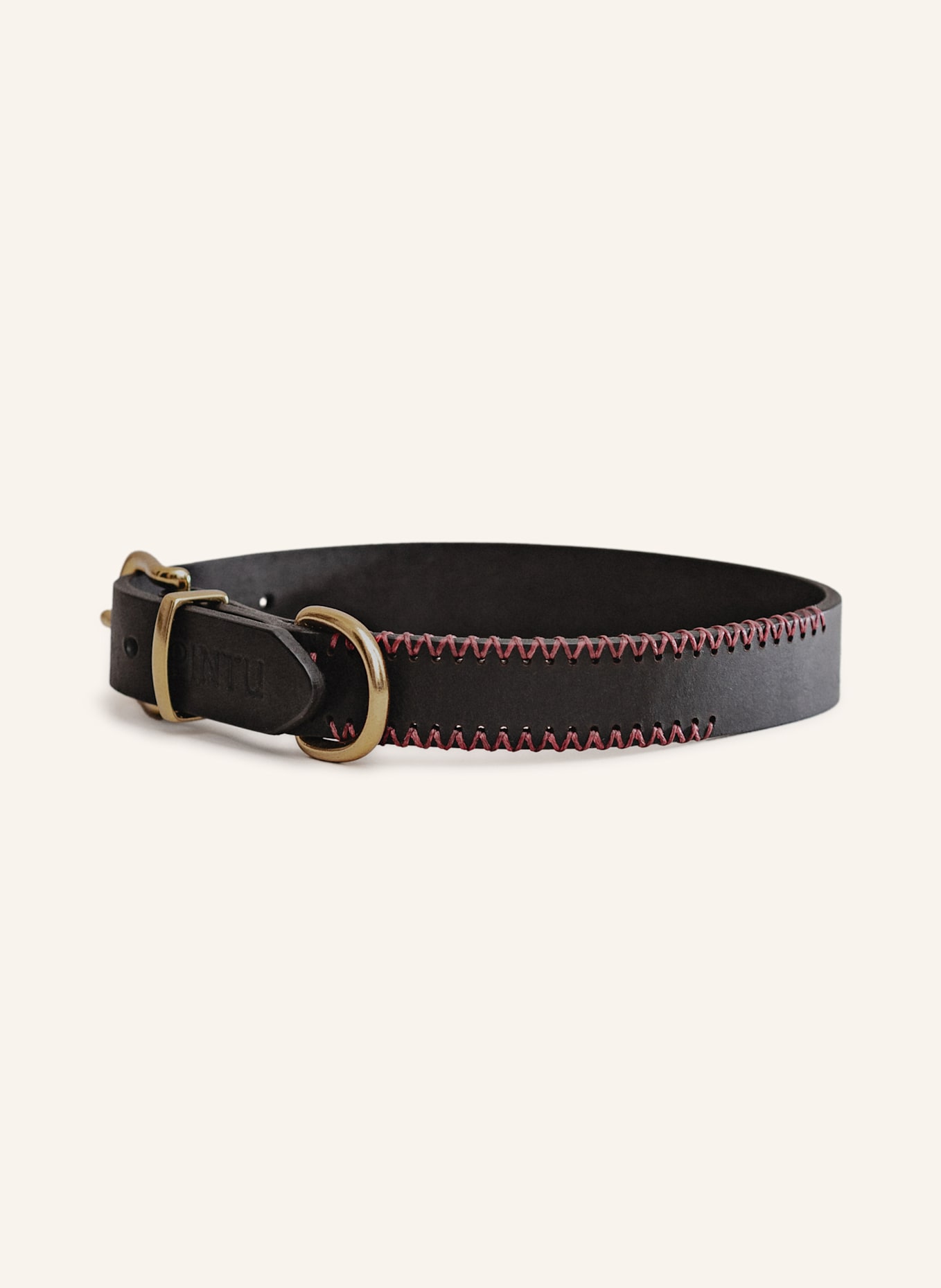 Pintu Hundehalsband PORTHOS mit Beschlag aus Messing: SCHWARZ/ ROT