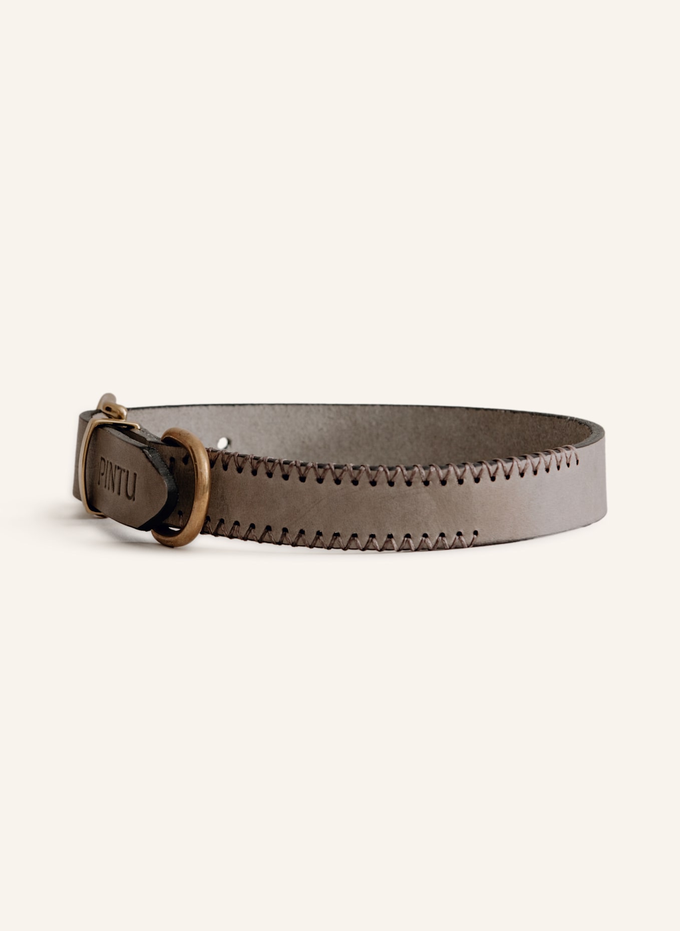 Pintu Hundehalsband PORTHOS mit Beschlag aus Messing: GRAU/ BRAUN