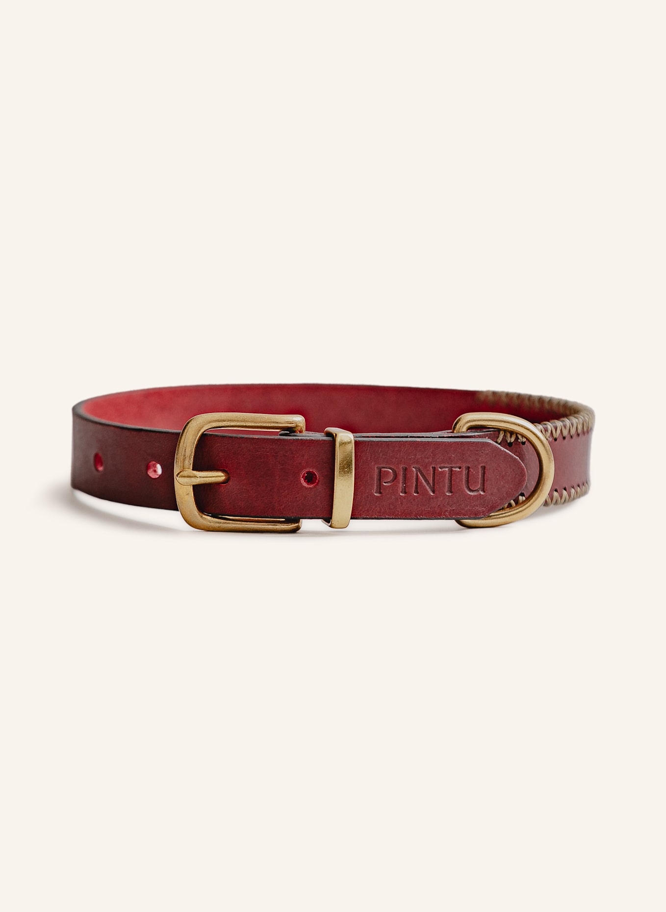 Pintu Hundehalsband PORTHOS mit Beschlag aus Messing: ROT/ GOLD