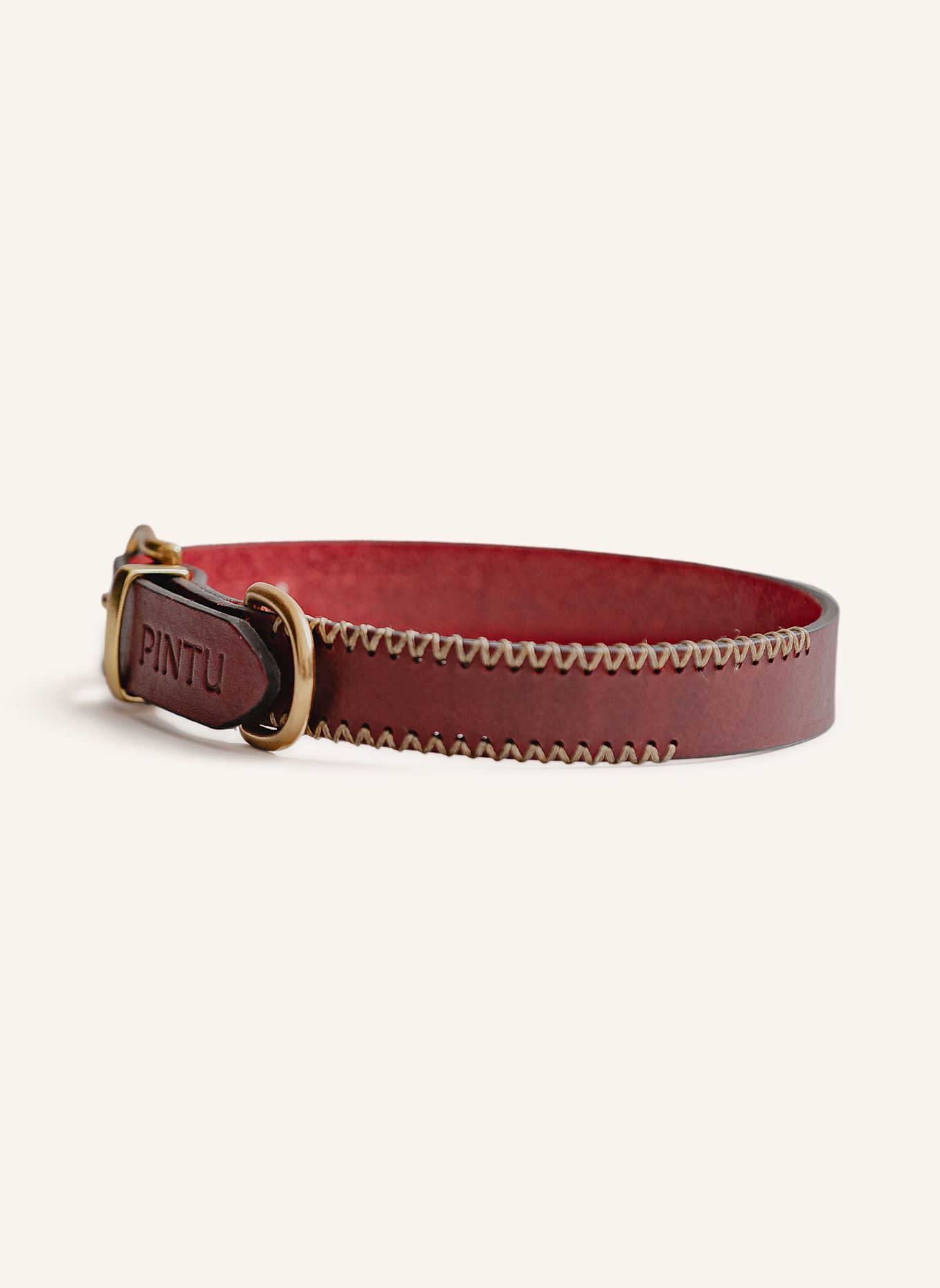 Pintu Hundehalsband PORTHOS mit Beschlag aus Messing: ROT/ GOLD