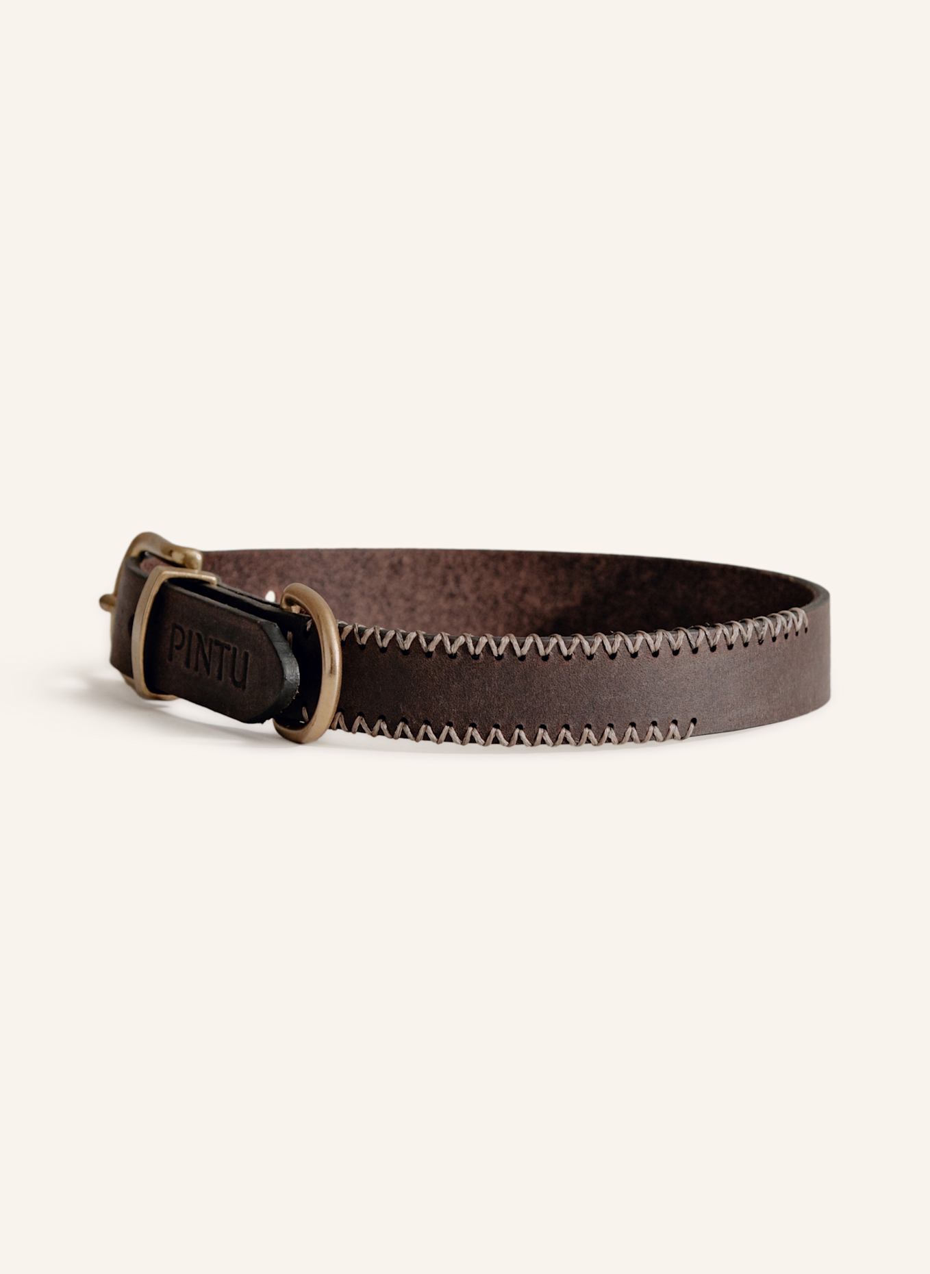 Pintu Hundehalsband PORTHOS mit Beschlag aus Messing: BRAUN/ GRAU