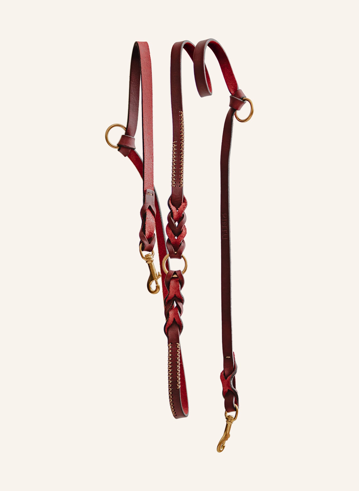 Pintu Hundeleine LUMAS verstellbar mit Beschlag aus Messing: ROT/ GOLD