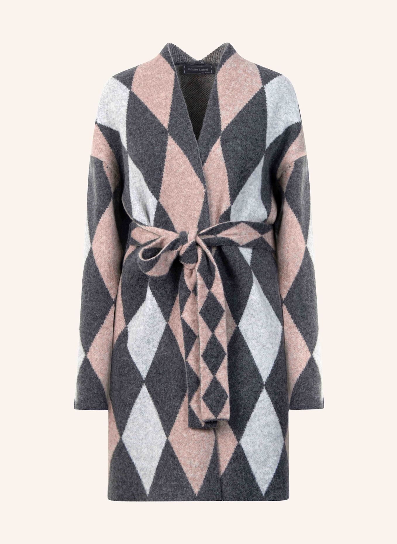 White Label Strickmantel Strickmantel im Harlekin Muster: TAUPE