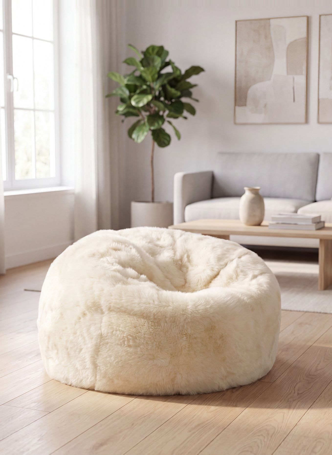 Natures Collection Lammfell Sitzsack Langhaar: CREME