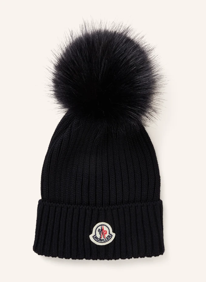 MONCLER enfant Mütze mit Kunstpelzbommel