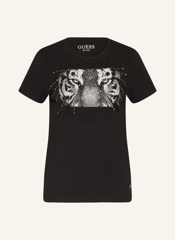 GUESS T-Shirt TIGER EYES mit Schmucksteinen