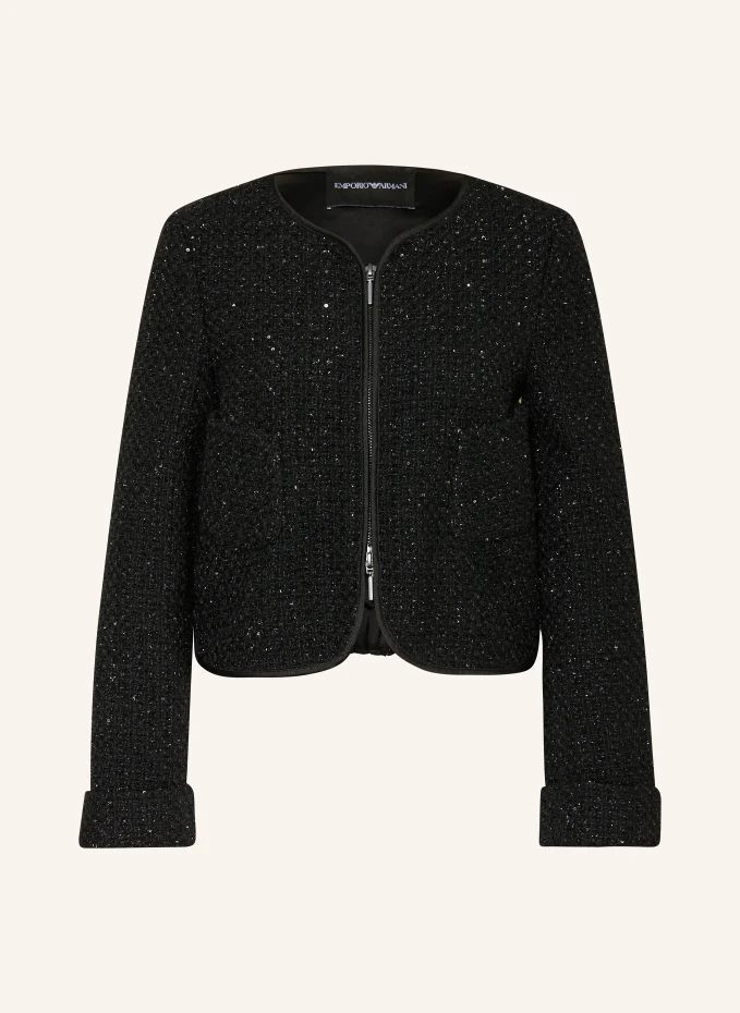 EMPORIO ARMANI Bouclé-Kastenjacke mit Pailletten und Glitzergarn