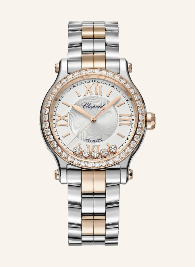 Chopard Uhr HAPPY SPORT Uhr mit 33 mm Gehäuse, Automatik, 18 Karat Roségold, Edelstahl und Diamanten