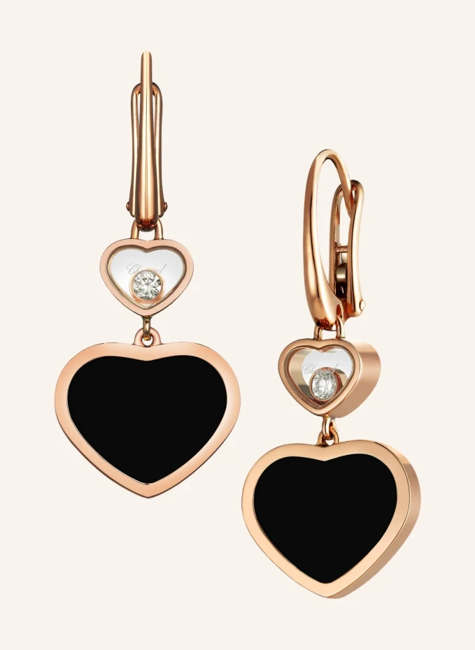 Chopard Ohrring HAPPY HEARTS Ohrringe aus 18 Karat Roségold, Diamanten und Onyx