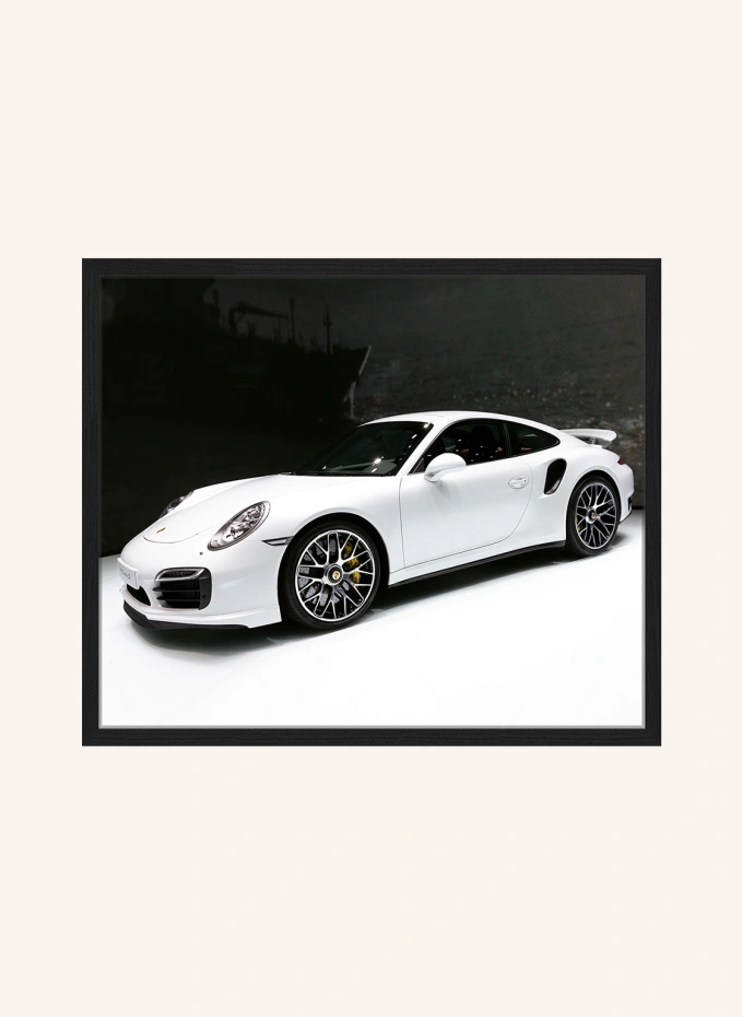 JACOB BADEN Wandbild WHITE PORSCHE 911 TURBO S  mit Rahmen