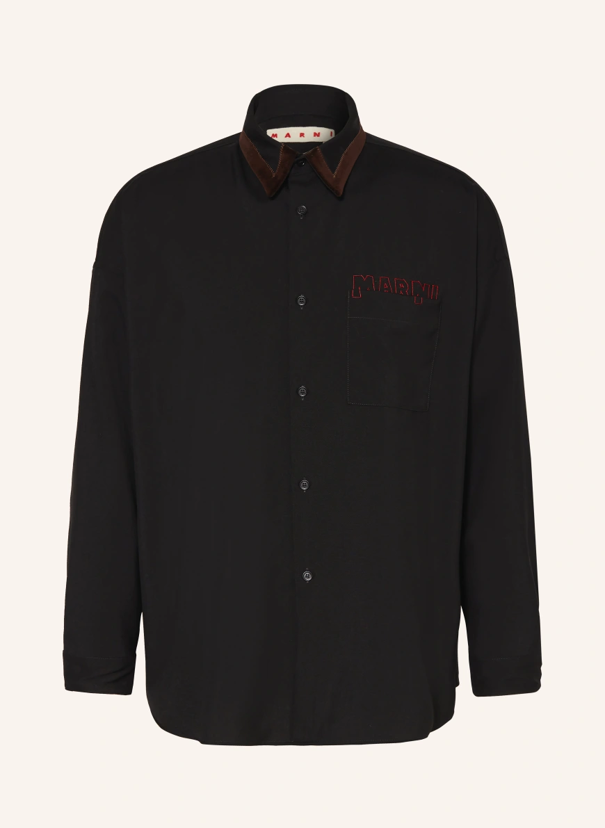 MARNI Comfort Fit Shirt BLACK / DARK BROWN