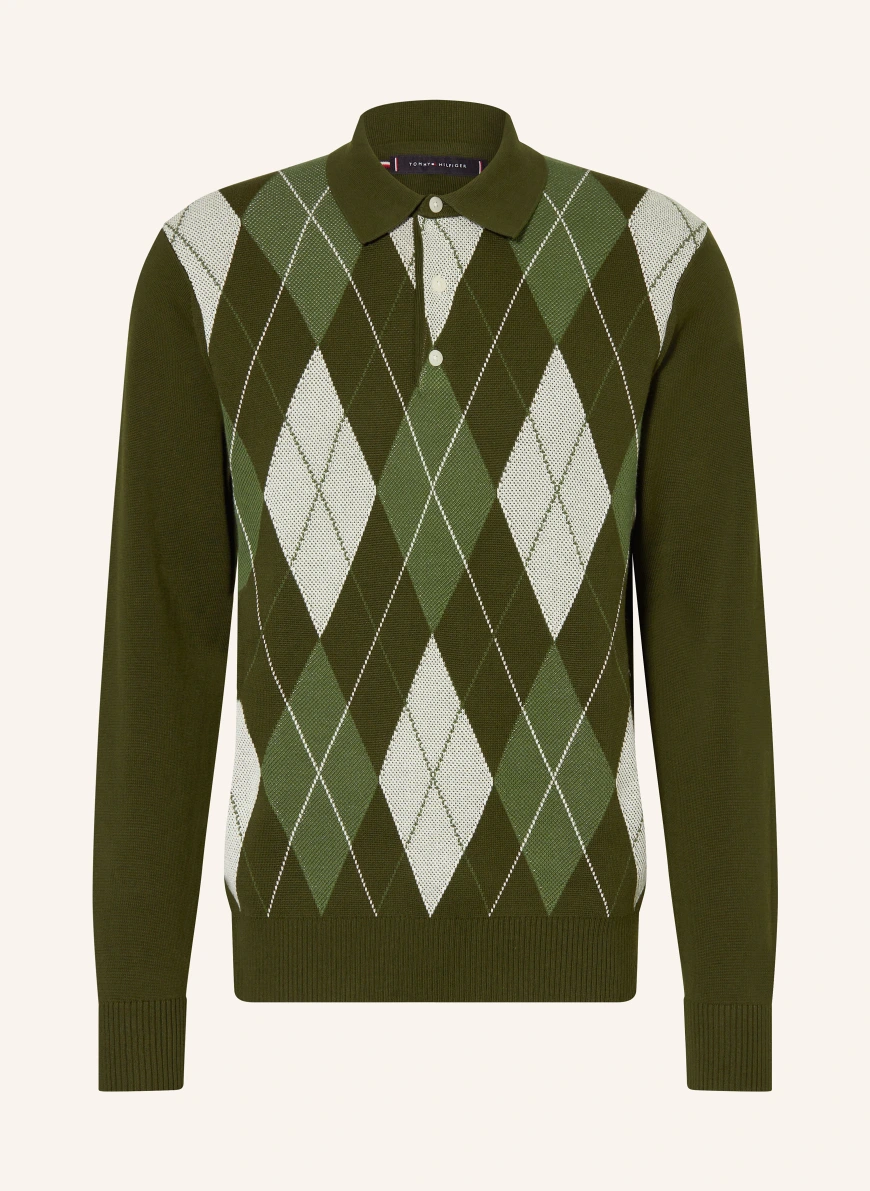 TOMMY HILFIGER knitted polo shirt GREEN / CREAM