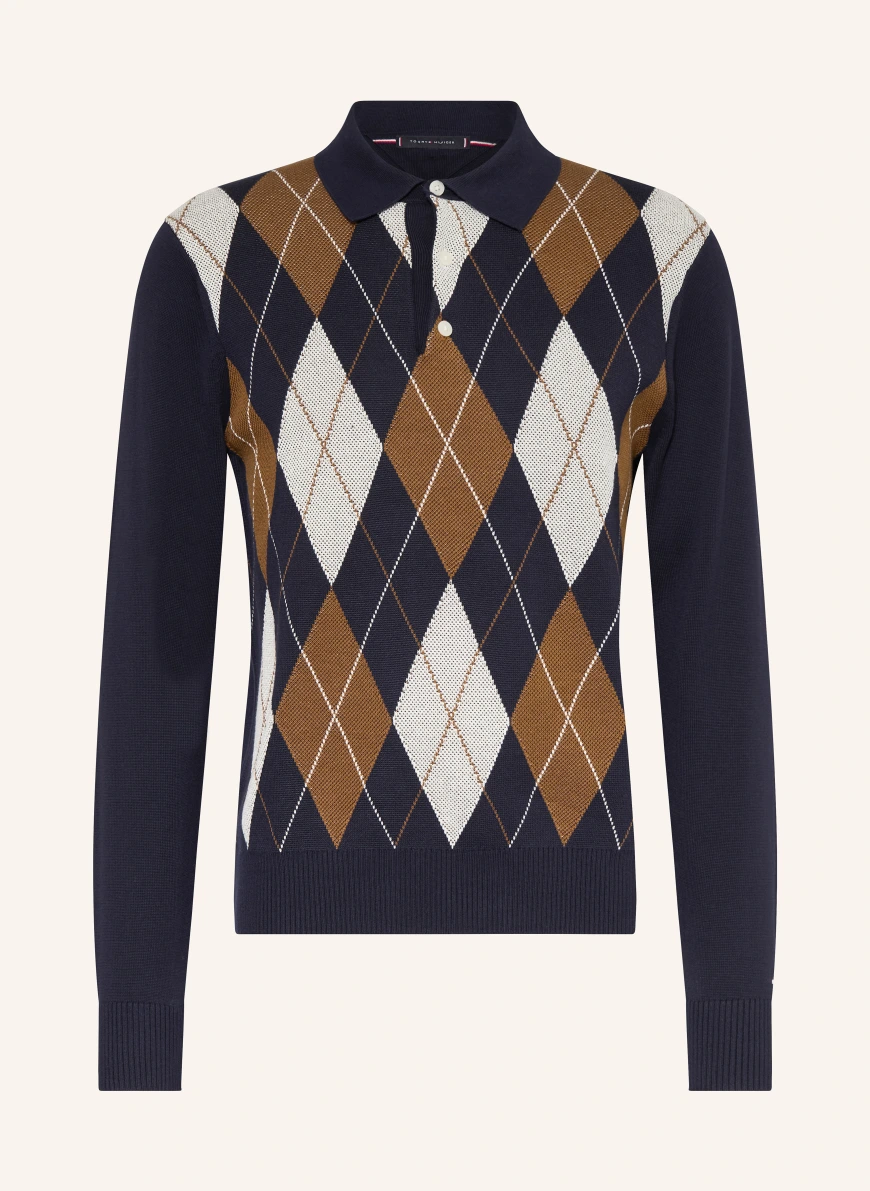 TOMMY HILFIGER knitted polo shirt DARK BLUE / BROWN / WHITE