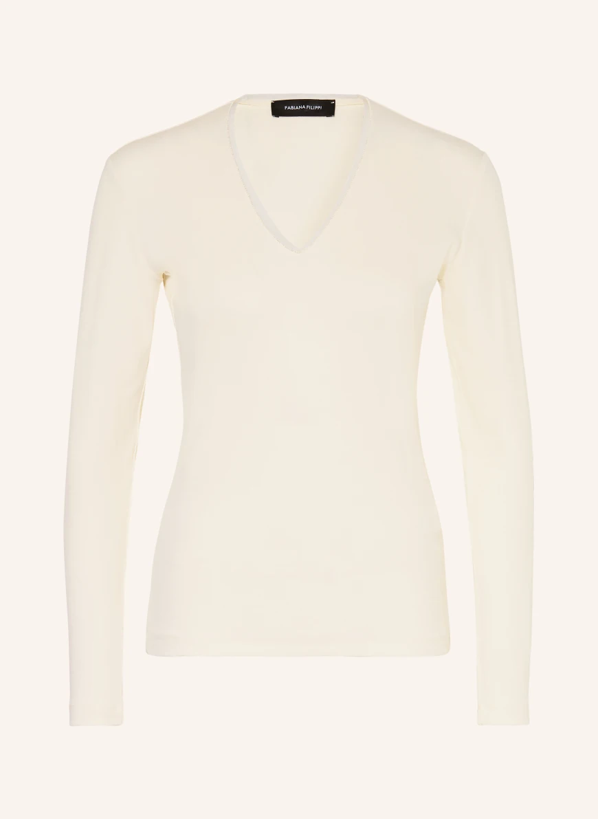 FABIANA FILIPPI Long-sleeved shirt with decorative pearls ECRU