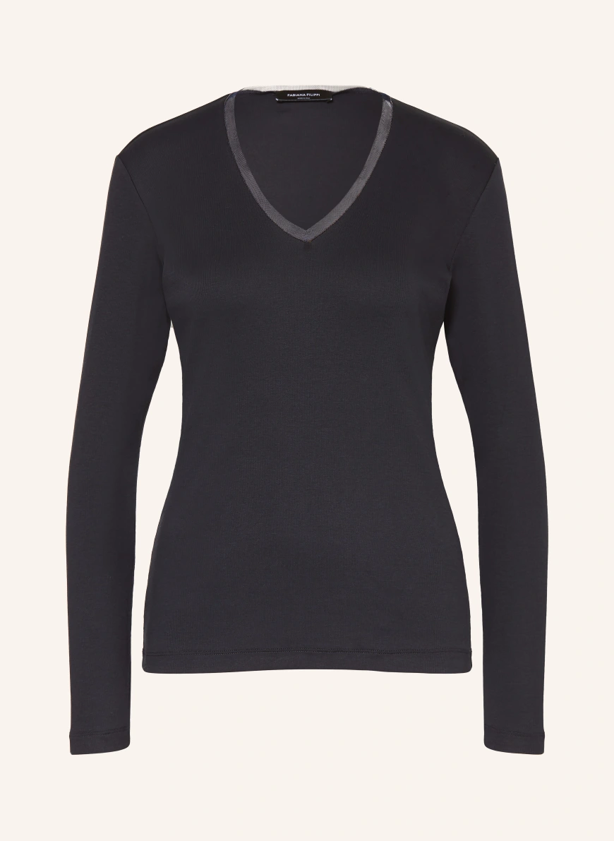FABIANA FILIPPI Long-sleeved shirt with decorative pearls DARK BLUE