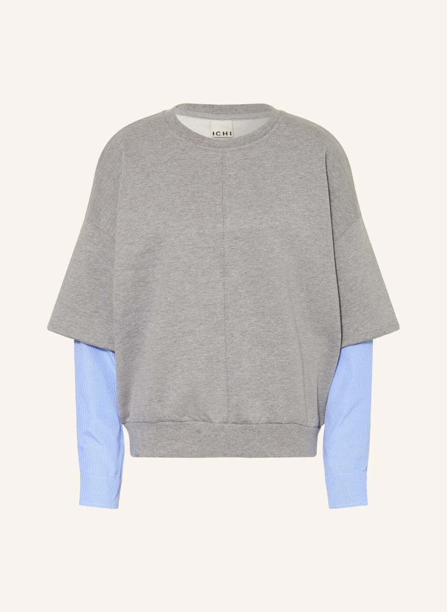 ICHI IHOLINNE sweatshirt in a mix of materials GRAY / LIGHT BLUE / WHITE