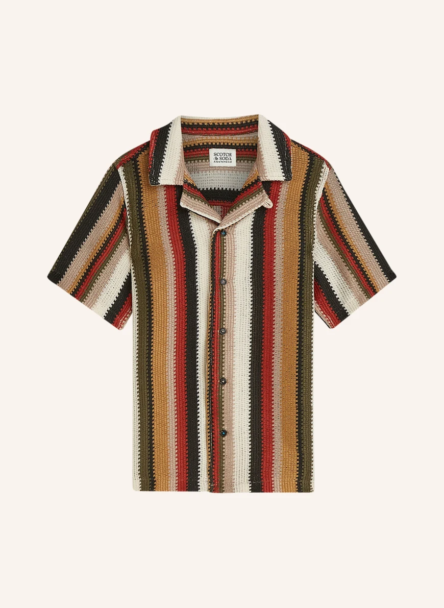 SCOTCH & SODA crocheted shirt BEIGE / DARK BROWN / DARK RED