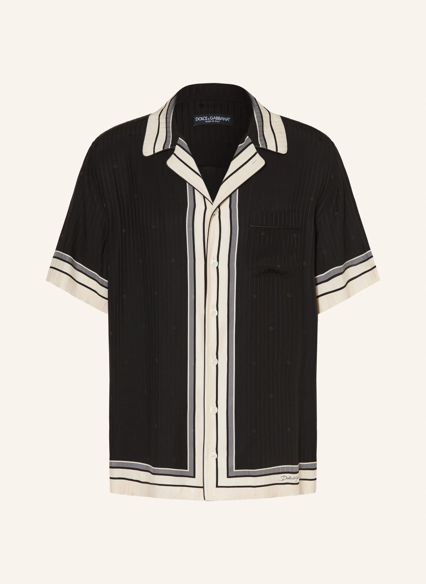 DOLCE & GABBANA Comfort fit silk resort shirt BLACK / BEIGE / DARK GRAY