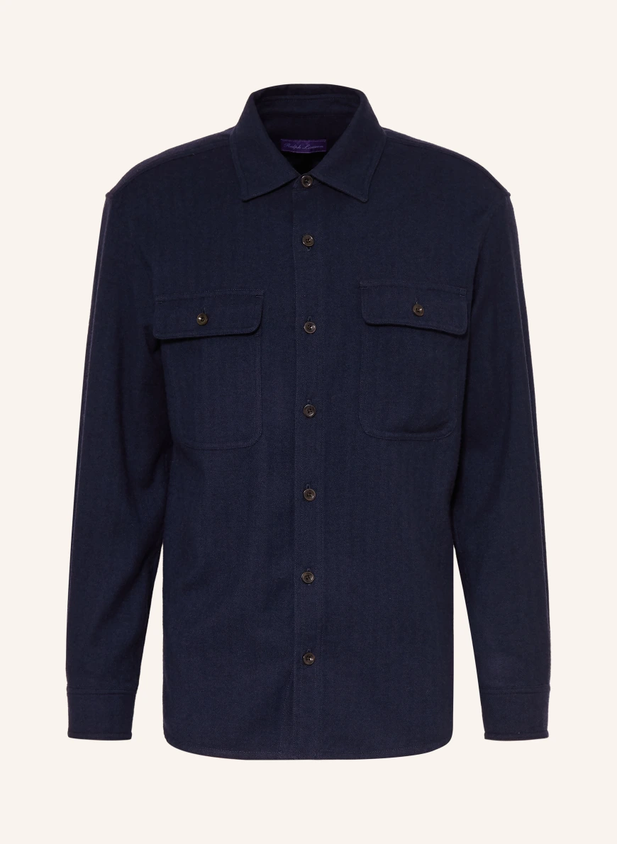 RALPH LAUREN PURPLE LABEL Comfort fit flannel shirt with cashmere DARK BLUE
