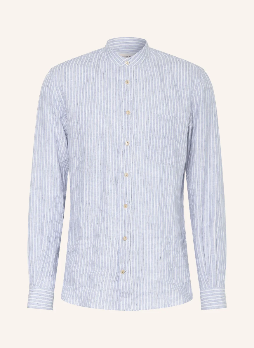 AGNONA Regular fit linen shirt with stand-up collar LIGHT BLUE / WHITE