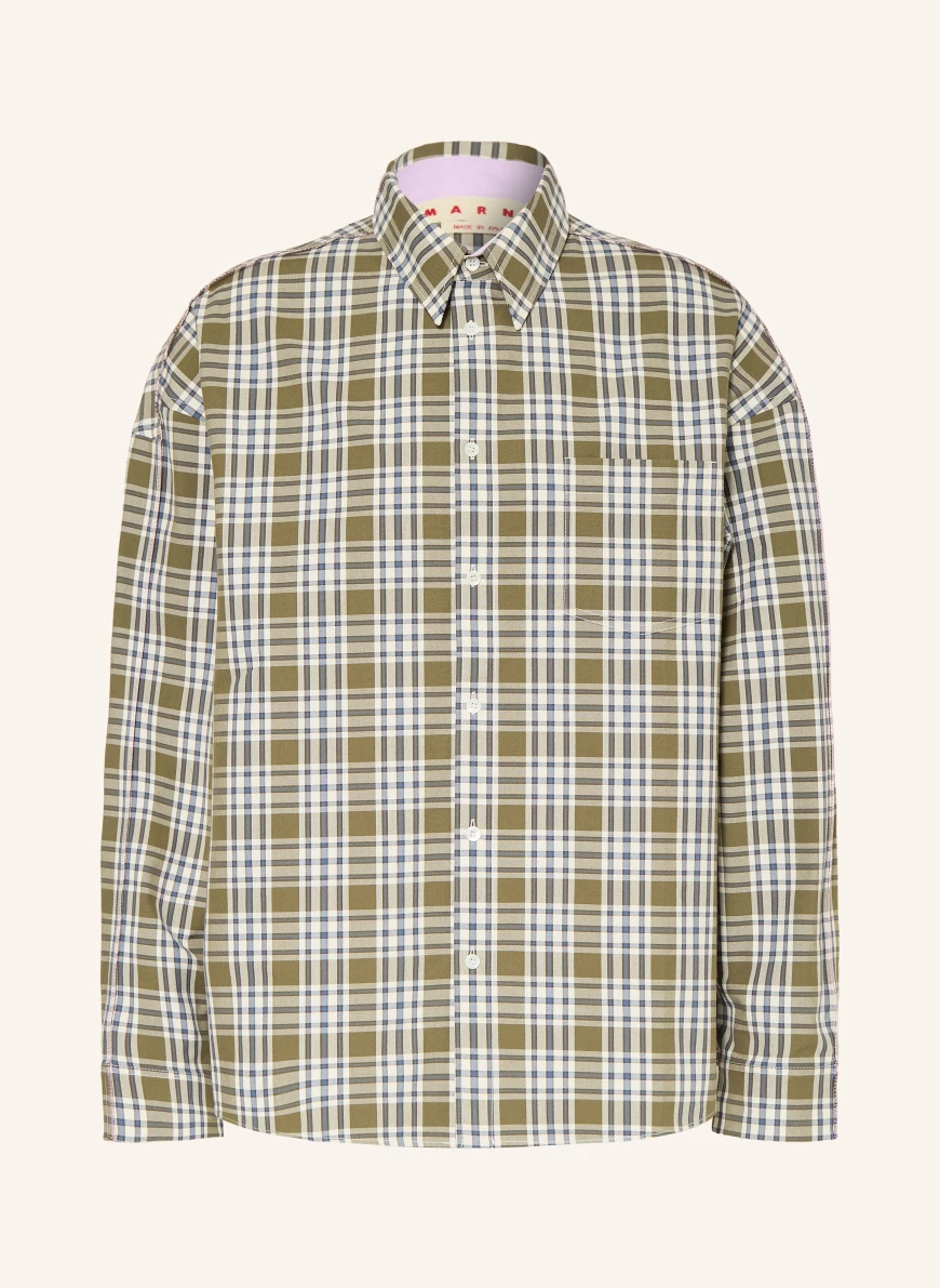 MARNI Comfort Fit Shirt OLIVE / BLUE / WHITE