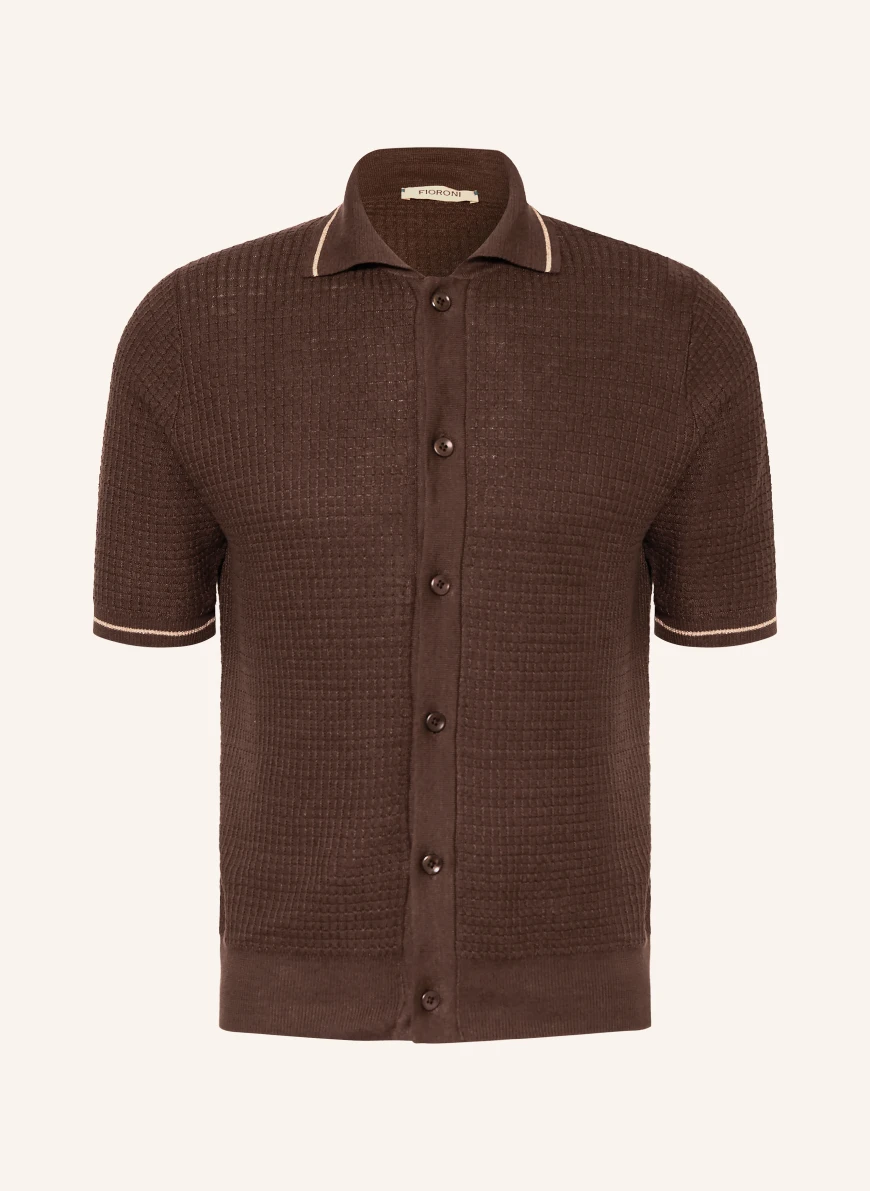 FIORONI Extra Slim Fit Knit Shirt with Linen DARK BROWN