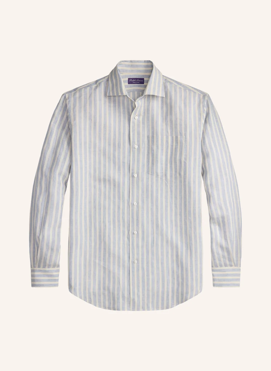 RALPH LAUREN PURPLE LABEL Custom-Fit Linen Shirt LIGHT BLUE / CREAM