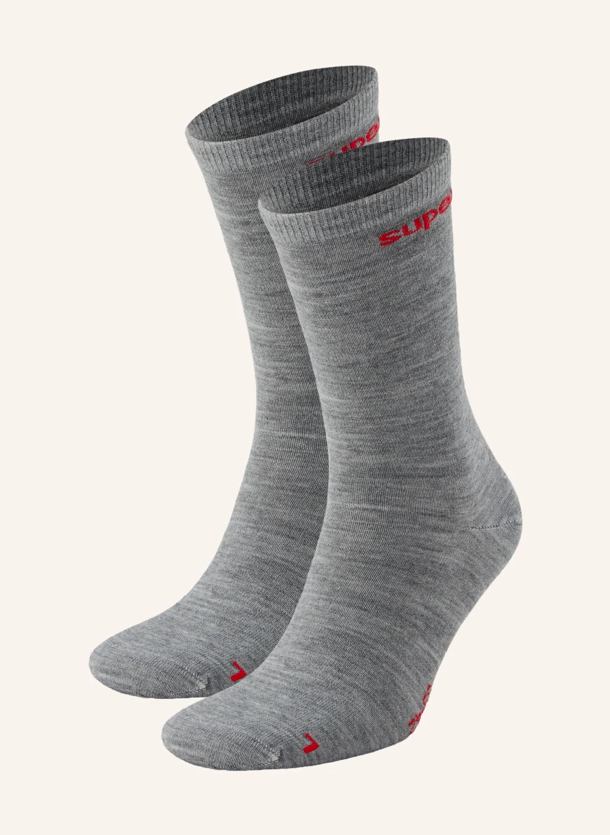 super.natural 2er-Pack Trekking-Socken ALL DAY GRAU / ROT