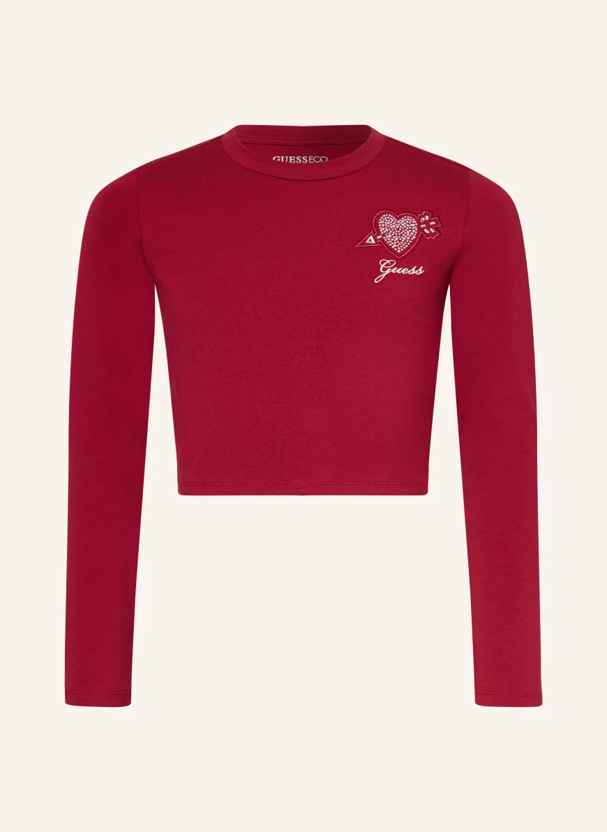 GUESS Langærmet bluse med smykkesten MØRKERØD
