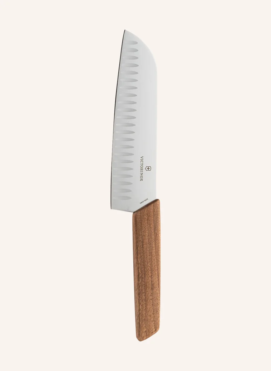 VICTORINOX Santokumesser mit Kullen in braun/ silber