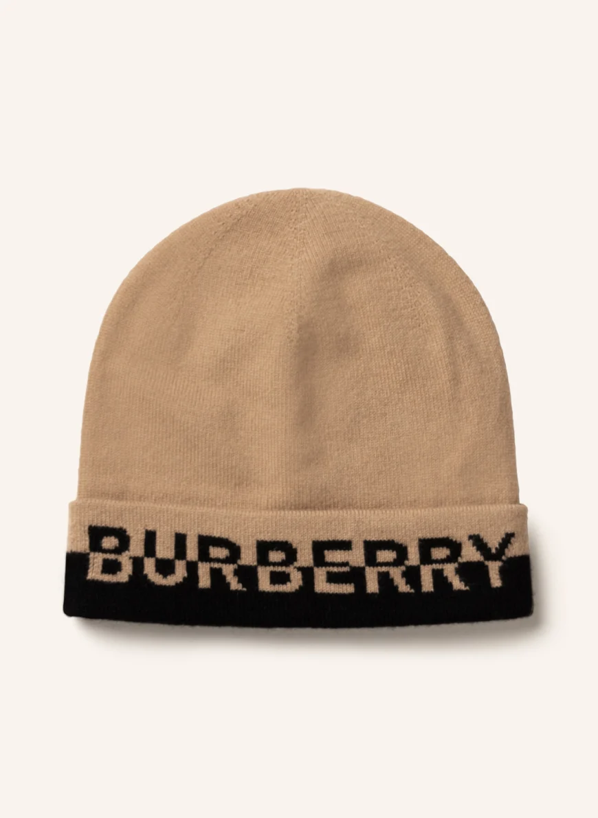 BURBERRY Cashmere-Mütze in beige/ schwarz